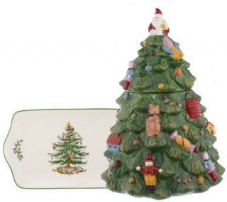 Spode Christmas Tree Cookie Jar & Plate Set —