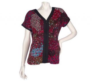 by Marc Bouwer Scarf Print V neck Top —