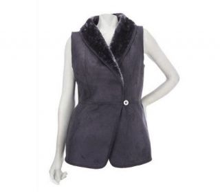 Denim & Co. One Button Faux Suede Faux Fur Vest —