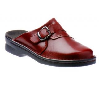 Clarks February Leather Slip on Clogs w/Buckle Detail   A91698
