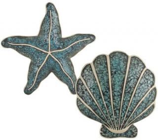 Mosaic Crackled Glass Seashell and Star Fish Wall Art —