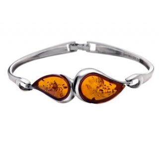 Orange Baltic Amber Hinged Sterling Average Bangle Bracelet — 