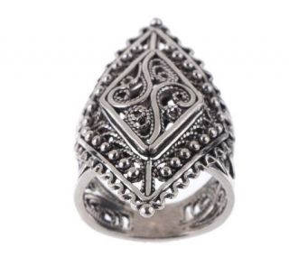 Artisan Crafted Sterling TelkariFiligree Marquise Ring —