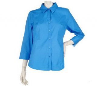 Denim & Co. Essentials 3/4 Sleeve Stretch Woven Shirt —