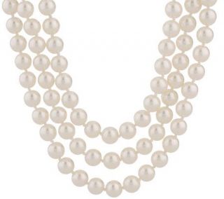 Jacqueline Kennedy Classic Triple Strand Simulated Pearl Necklace 