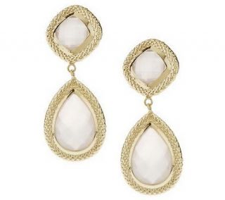 Teardrop Gemstone Dangle Earrings with Textured Border 14K Gold 