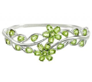 10 ct tw Peridot Floral Design Sterling Hinged Bangle —
