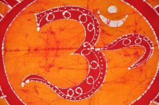Tapestry Batik Sun with OM India Handmade Wall Decor Bed Spread Ethnic