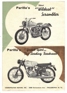 Vintage Parilla Wildcat Scrambler Grand Sport Motorcycle Brochure Ad