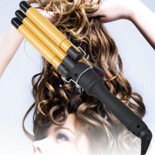 Three Barrel Professional LCD Gold Hair Curling Iron Twister Waver