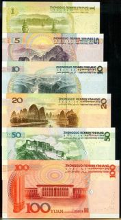 China 1 100 Yuan 1999 05 6 PC Complete Banknote Set UNC