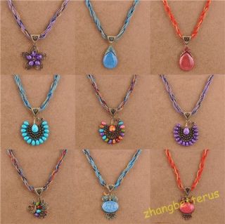  Crystal Resin Glass Lucky Bronze Hand Woven Necklace Antique Pendants