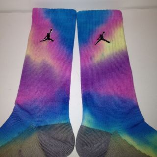 Custom Jordan Crew BASKETBALL Socks Large (8 12) Elite Nike TIE DYE