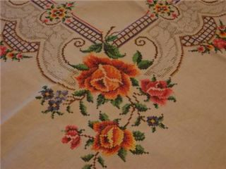  Hand Embroidered Tiny Cross Stitch Cottage Roses Unused 64x100