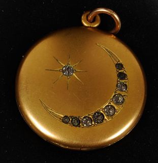 VICTORIAN Vintage Crescent MOON with STAR GOLD FILLED LOCKET Paste