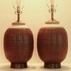 Vtg Pair Mid Century Modern Cressey Era Pottery Lamps by affiliated