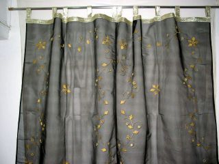 Organza Black with Gold Floral Mirror Embroidered Curtains 92