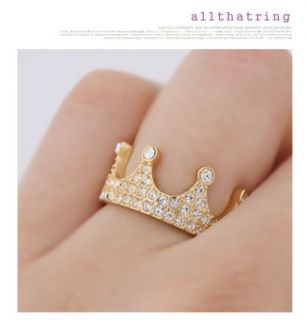  Swarovski Crystals Princess Crown Ring Gold Plated Size 6 7 8