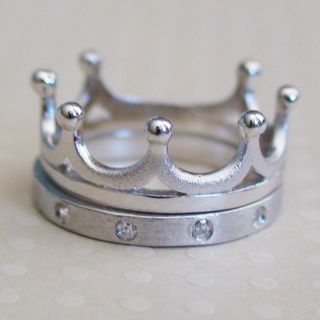 925 Sterling Silver Crown Ring 2 Piece Set Multiple Sizes Available