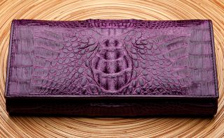 Purple Genuine Crocodile Alligator Skin Leather Womens Wallet Purse