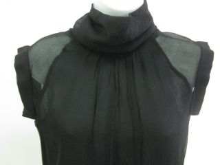 YIGAL AZROUEL Black Silk Cap Sleeve Turtleneck Blouse 2