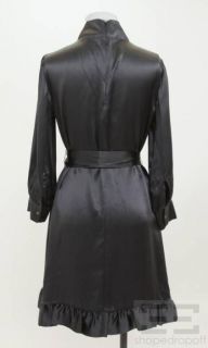 Cynthia Rowley Gunmetal Satin Silk High Neck Belted Long Sleeve Dress