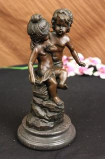  SIBLING PLAYING BRONZE SCULPTURE BY D. ANGERS STATUE FIGURE FIGURINE