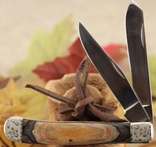 Cowan Creek Scrolled Fancy Bolsters Trapper Two Blade Wooden knives w