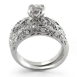 Cubic Zirconia Round Bridal Engagement Wedding Set Sterling Silver New