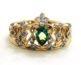 Natural Russian Alexandrite Diamonds Crown Ring 14k
