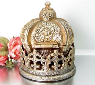 Vintage Crown Music Box Figural Ring Box Jewelry Heavy