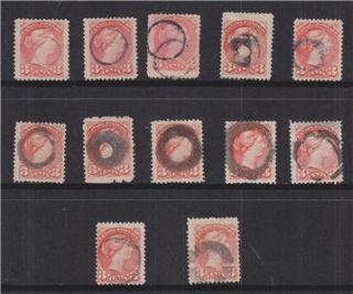 CANADA, Small Queens 3c., 1 Ring Targets, various types (12)