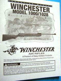 WINCHESTER MODEL 1000 1028 BREAK ACTION PELLET RIFLE GUN MANUAL