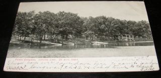 Old Picnic Grounds Crystal Lake DeWitt Iowa Black White Postcard 1908