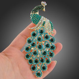 92Swarovski Crystal Green Peafowl Peacock Brooch Pin Jewelry X55