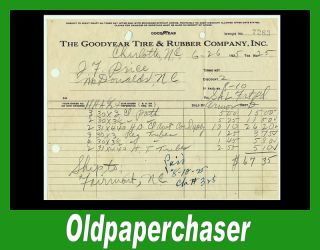  1925 Charlotte Goodyear Tire and Rubber Co Receipt