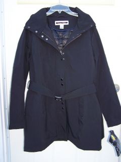Kristen Blake Womens Belted Coat Jacket Black Sz. L EUC removable Hood