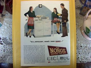 Vtg 1945 Ad Print Norge Electric Stove Range Clock Timer Knob Door