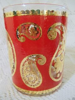 Culver Glass Double Old Fashioned Glass in Paisley Pattern Red Gold