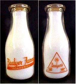  Milk Bottle RD Pint Badger Farm Creameries Mass
