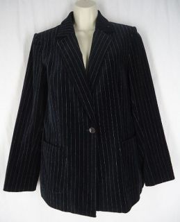 Dana Buchman Black Pinstripe Velvet Jacket Blazer Size L 12 OSbin