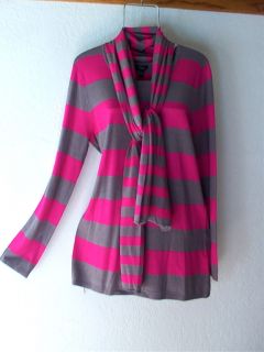 New Long Pink Gray Stripe Pullover Knit Grey Sweater Scarf Top Set 12