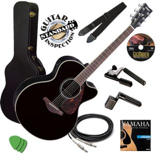 Yamaha FJX730SC Black Acoustic Electric Guitar Stage Essentials Bundle