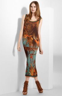 Jean Paul Gaultier Palm Print Tulle Plissé Dress