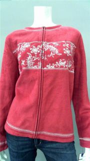 Croft Barrow Misses Womens Fleece Full Zip Sweater Sz L Red