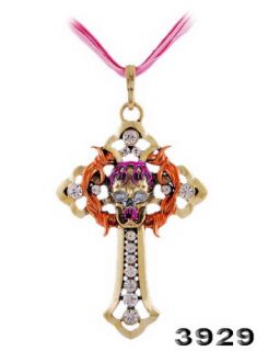 Fashion Skull Cross Long Pendant Necklace String Bronze Plated Party