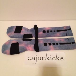Custom NIKE ELITE BASKETBALL Socks L 8 12 TIE DYE Indigo Violet Pink