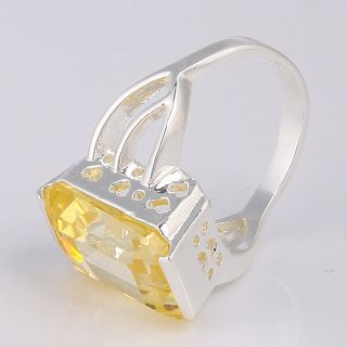 Fantastic Jewelry Rectangle Cut Citrine Topaz Silver Rings Size 9