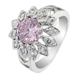 Round Cut Pink Sapphire White Gold GP Silver Tone Cocktail Ring ZY Sz
