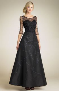 Sean Collection Taffeta Dress with Sheer Overlay